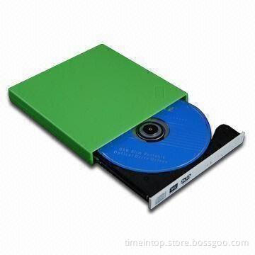 DVD Rewritable Drive with Green Case, Available in Various Colors, Measures 128 x 12.7 x 1.3cm